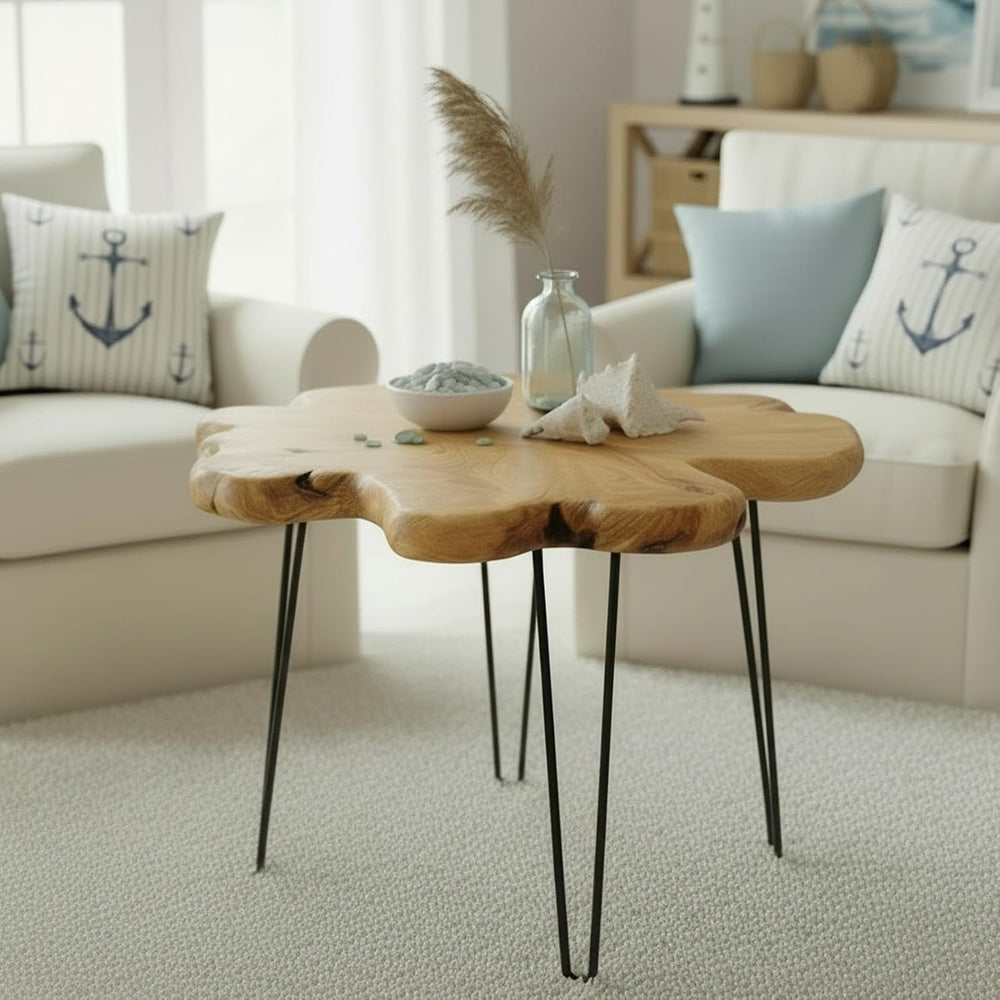 WELLAND Flower-Shaped Live Edge Cedar Coffee Table 32" W x 32" D x ...