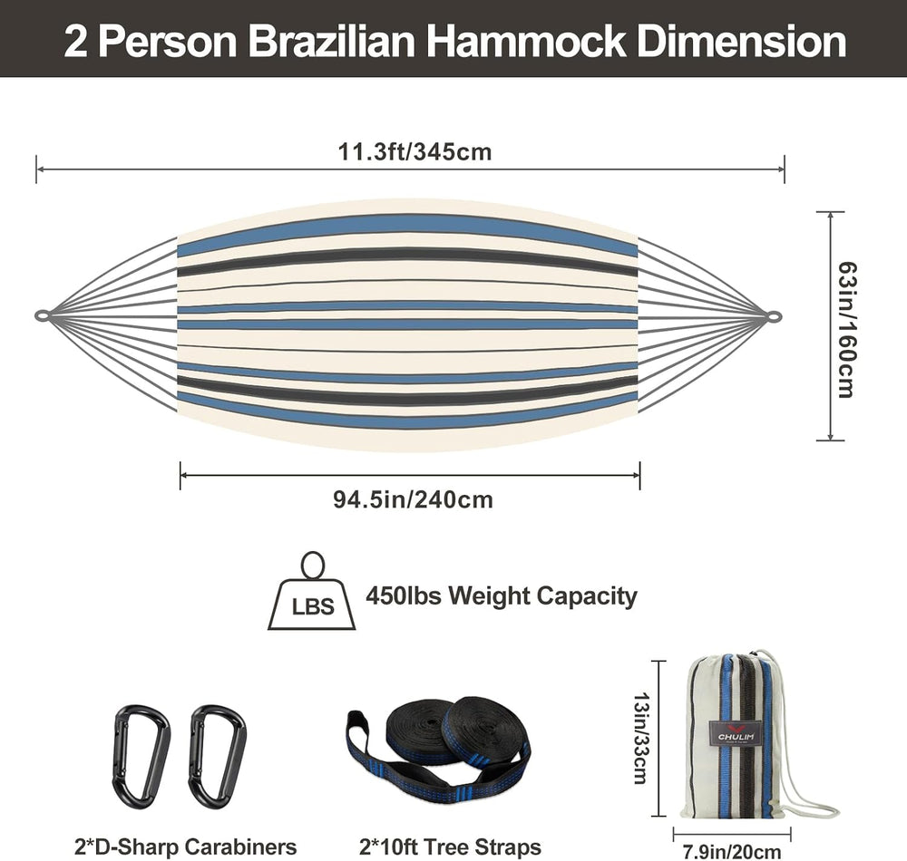 Brazilian Double Hammock with Tree Straps, Extra Large, 450 lbs Capacity