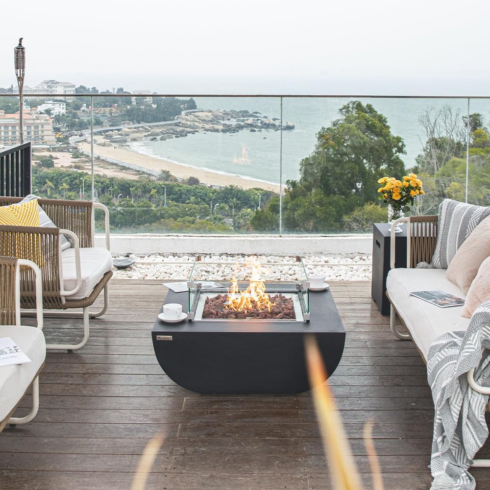 Aurora Fire Table Outdoor Fire Pit 34" x 34" Cast Concrete Firepit ...