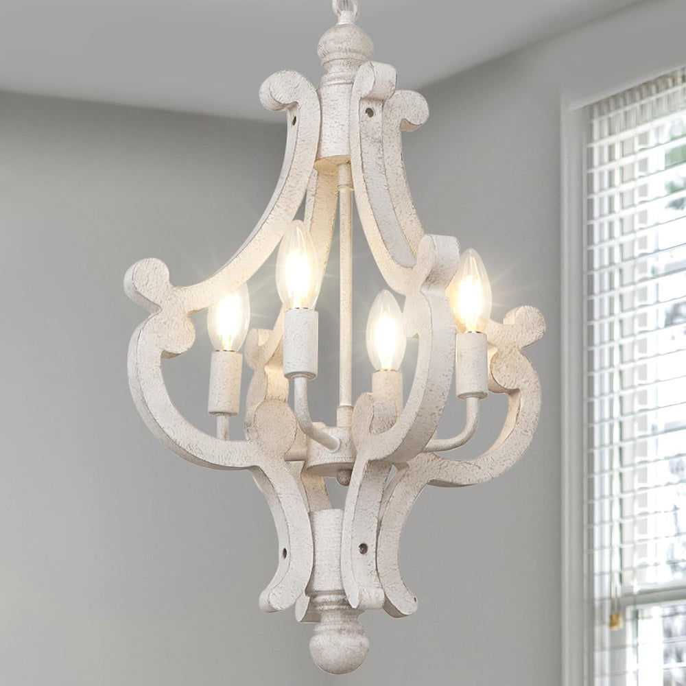 Farmhouse Chandelier, 4-Light French Country White Chandelier