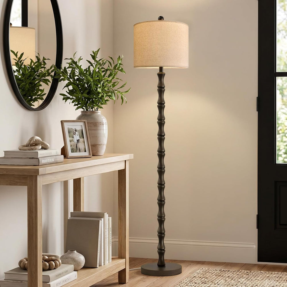 62" Farmhouse Floor Lamp for Living Room, Rustic Standing Lamp with Line...