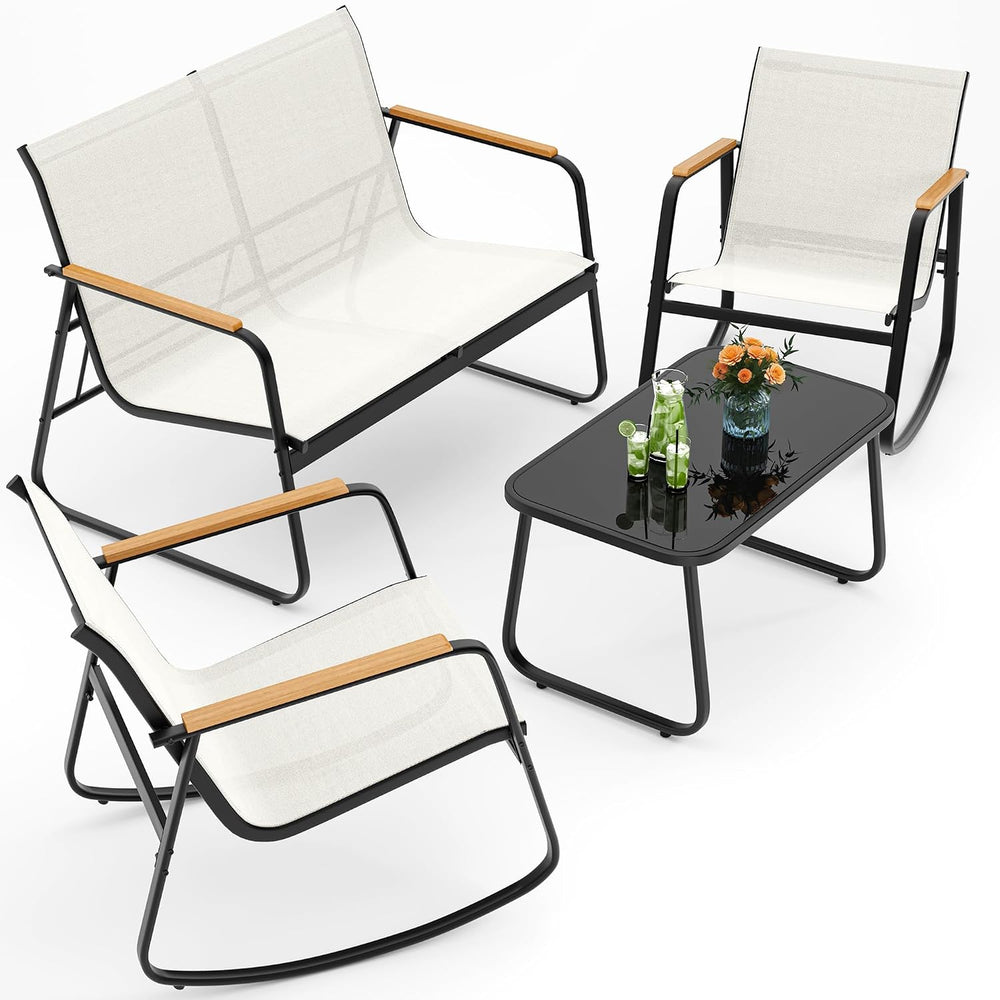 Ahomly Outdoor Patio Furniture Set 4 Pieces, Conversation Textilene, White
