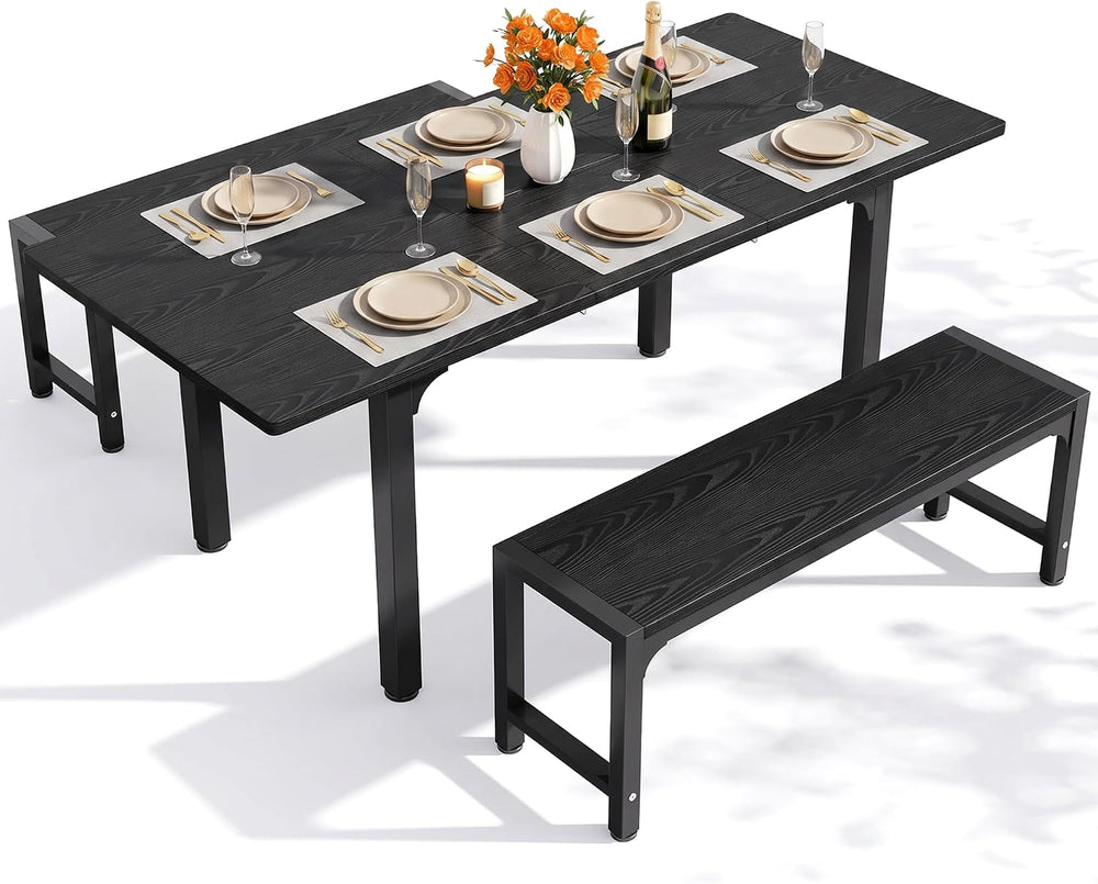 63“ Extendable Dining Table Set with 180° Smart-Flip Pivot, Black