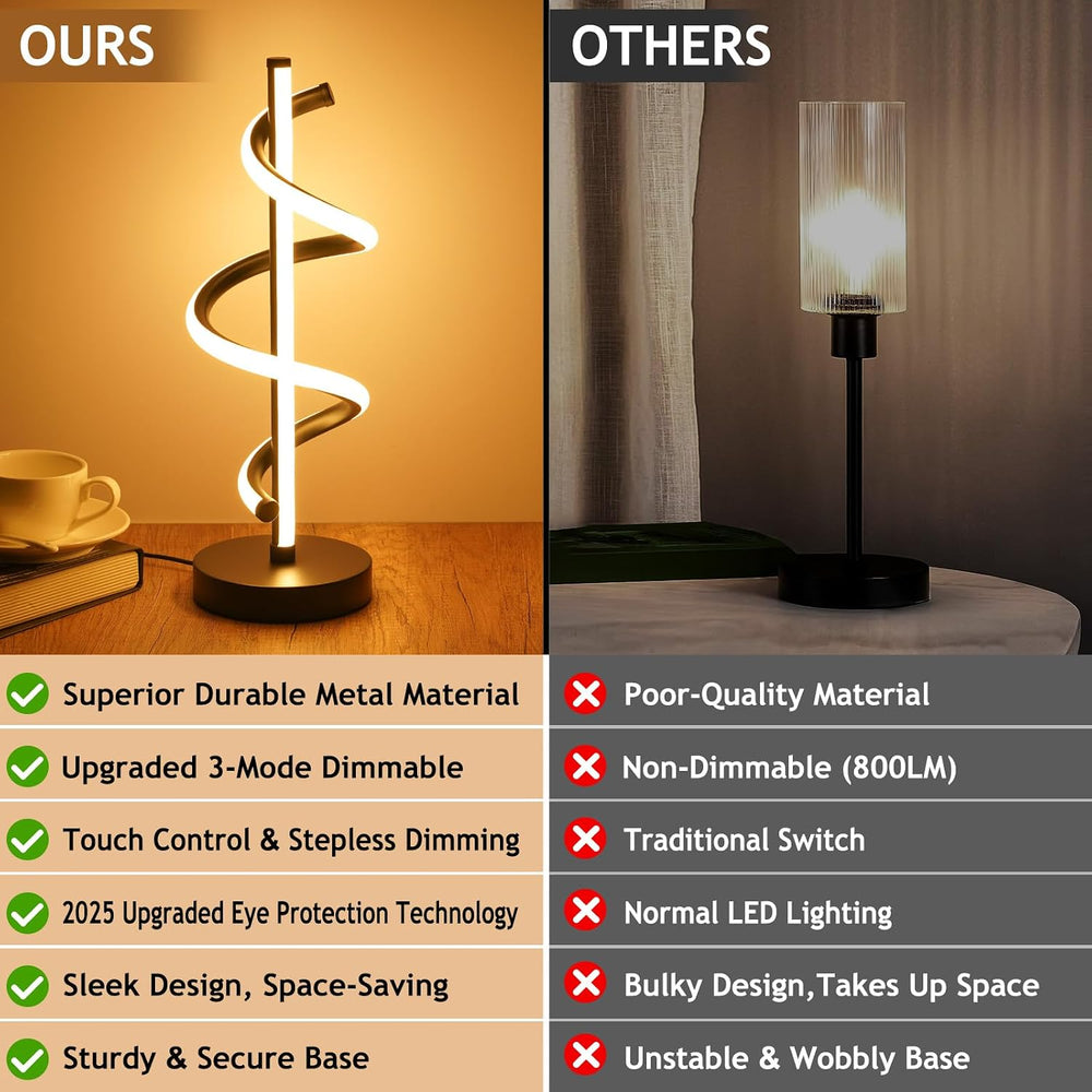 NUÜR Black Spiral LED Table Lamp, Dimmable Metallic Bedside Lamp