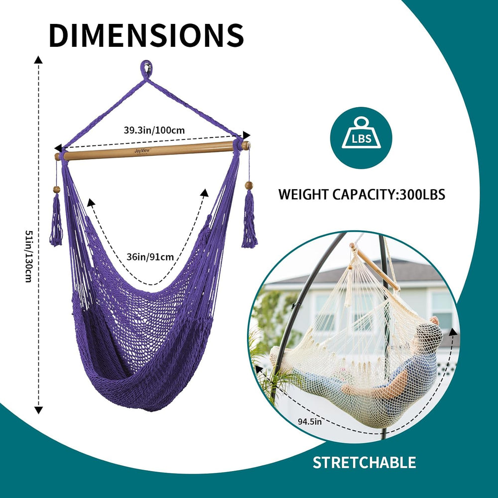 JoyView Hanging Hammock Chair, Caribbean Rope Swing Chair Wood Spreader Bar