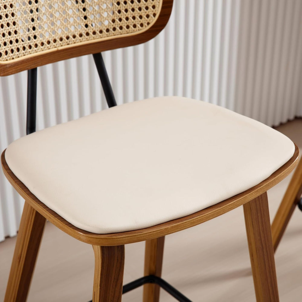 Ya-Home Mid-Century Bar Stools Set of 2, 26 Inch PU Leather Barstools with Op...