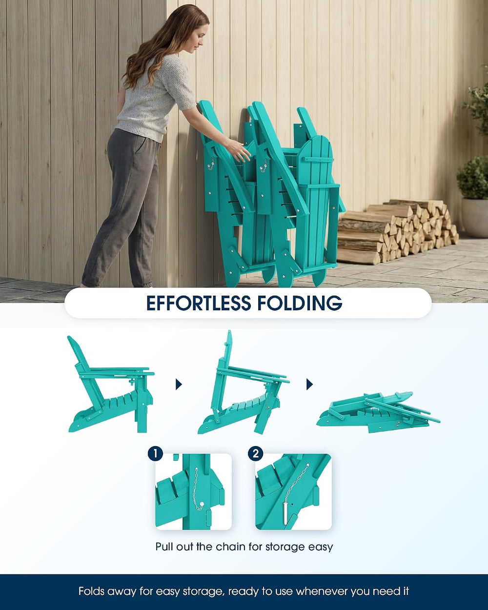 MUCHENGHY Folding Adirondack Chairs Set 6, HDPE for Fire Pit, Lake Blue (Set ...