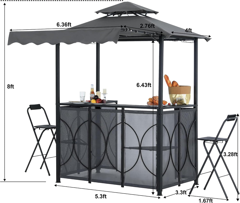 ABCCANOPY Grill Gazebo 6.4x6.8 with Bar Table & 2 Chairs, Dark Gray