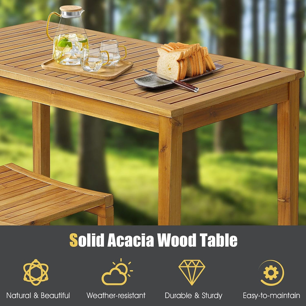 Tangkula Outdoor Acacia Wood Bar Table, 45” Rectangular Bar Height Farmhouse ...