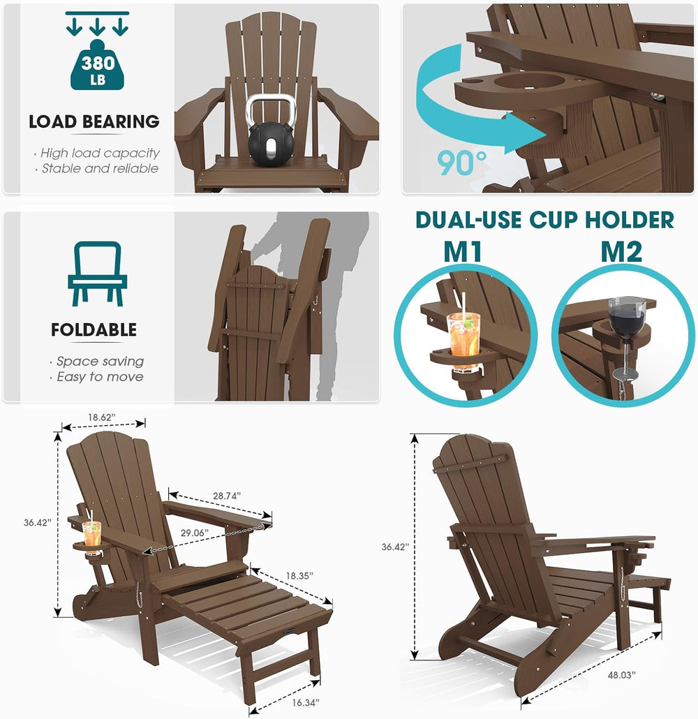 THOEOE Folding Adirondack Chairs, Outdoor Patio Fire Pit Chairs