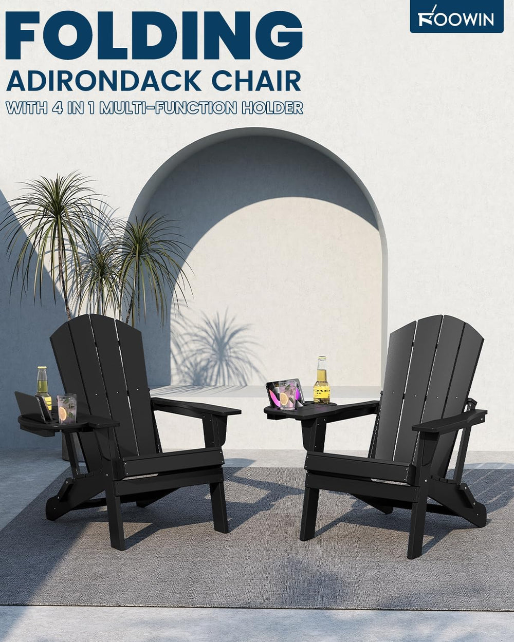 Folding Adirondack Chair Set of 2 with 4-in-1 Cup Holder,Fire Pit Chair