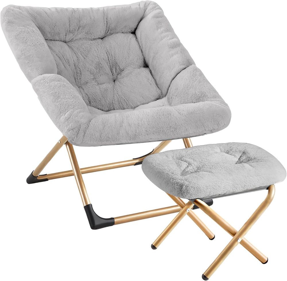 Youtanic Comfy Oversized Saucer Chair with Ottoman,Soft Faux Fur Reading Loun...