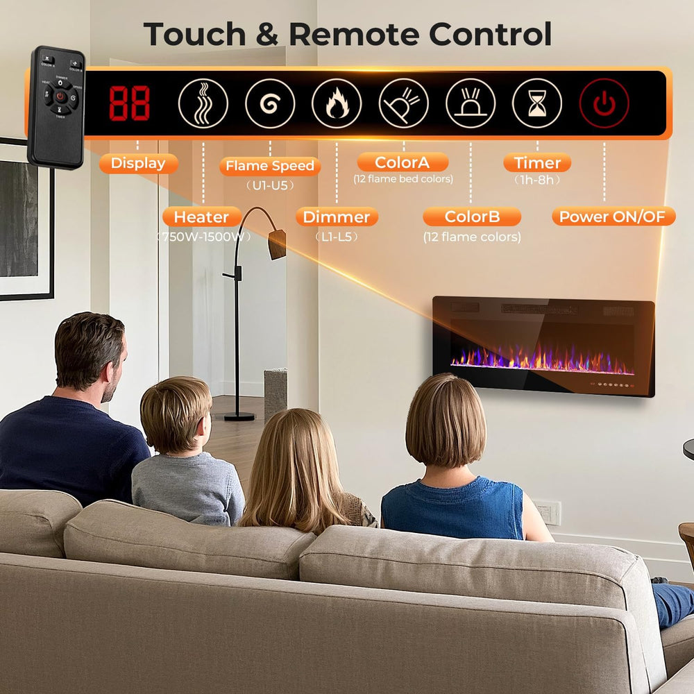 36" Electric Fireplace Insert Recessed and Wall Mounted, 750/1500W Ultra...