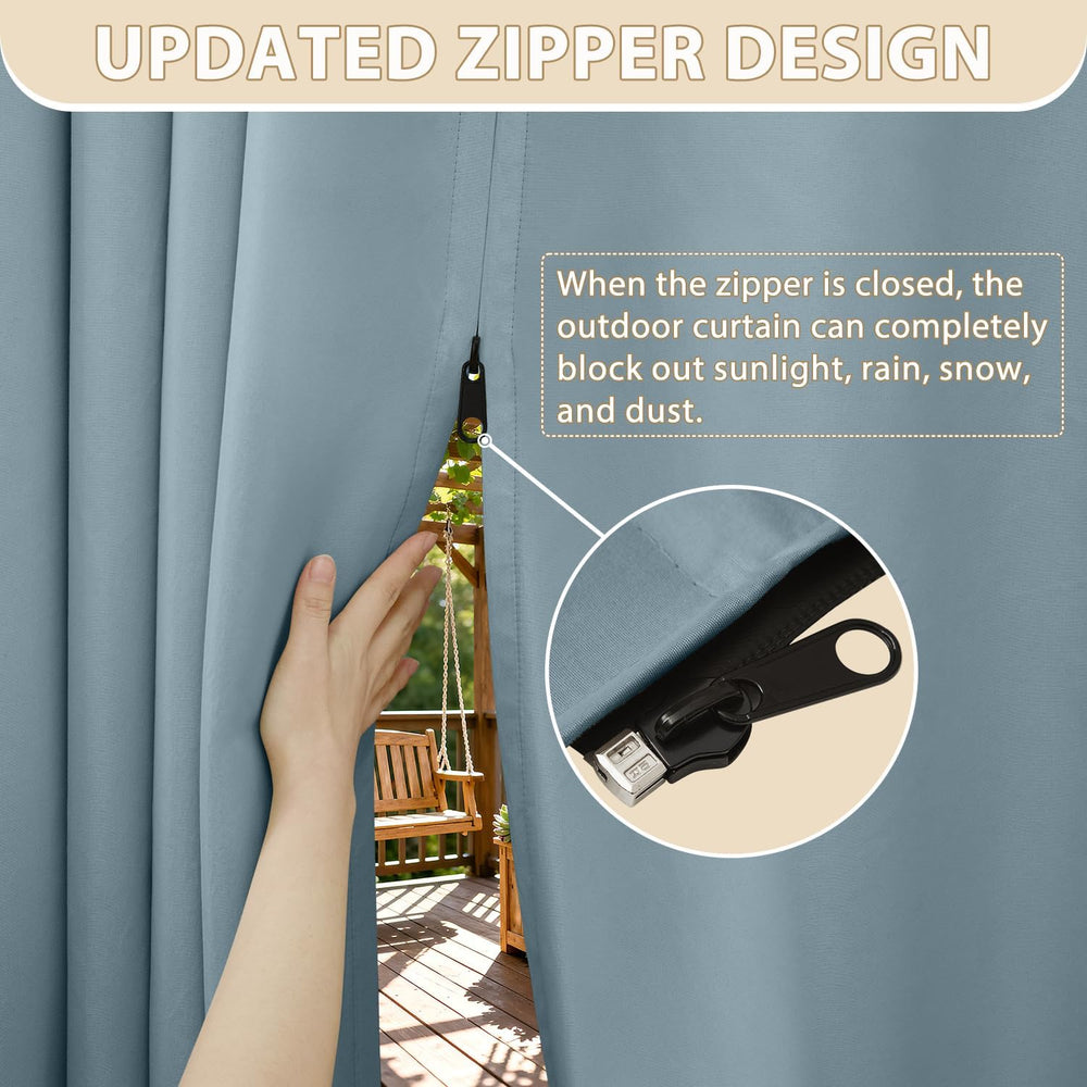 HDCAXKJ Waterproof Outdoor Curtains for Patio with Zipper Top & Bottom Gr...