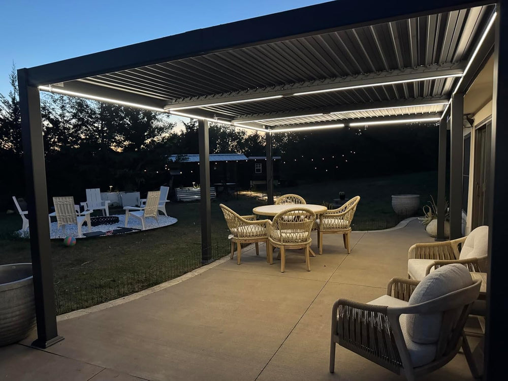 PURPLE LEAF 92KS Louvered Pergola 11.5' x 17.5' with LED Strip Light,...