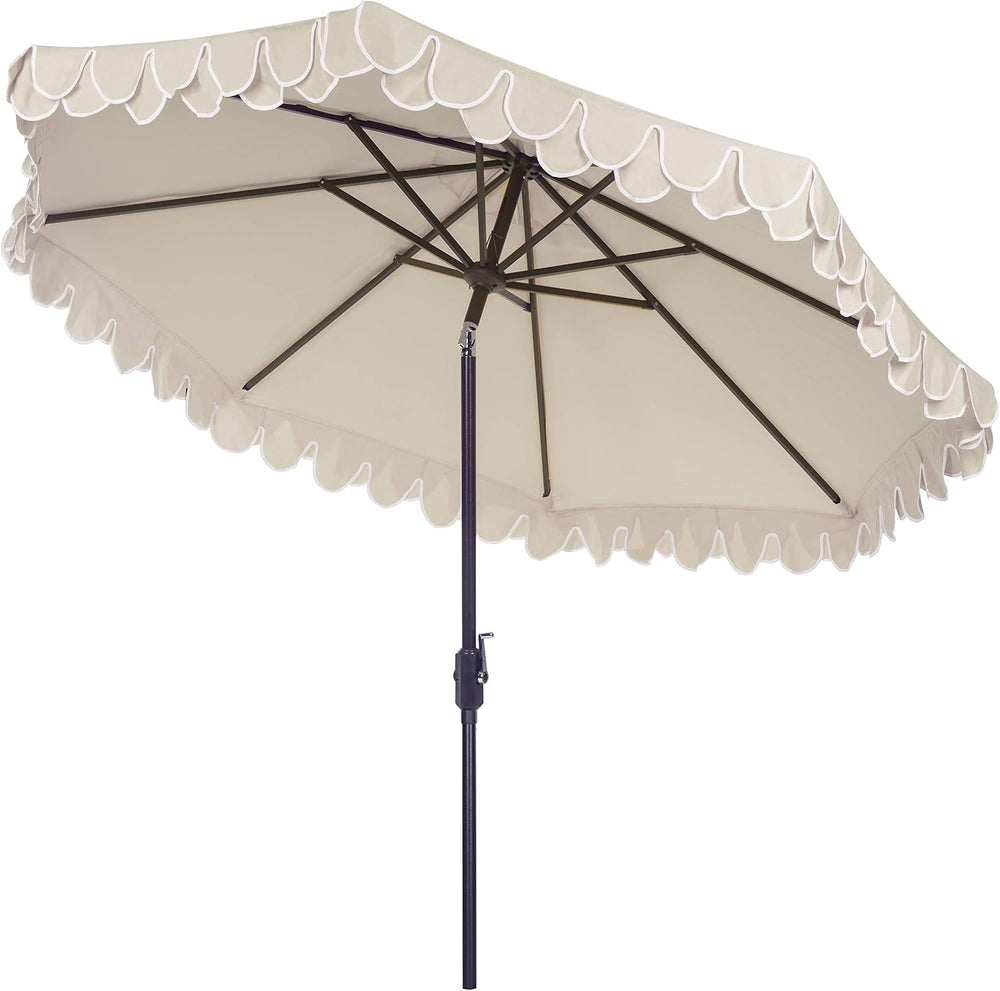SAFAVIEH Outdoor Valance Crank Patio Umbrella, 9 ft Beige/White PAT8006C