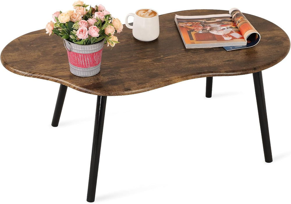 Small Cloud Shape Coffee Table Wooden Center Table, Retro Brown