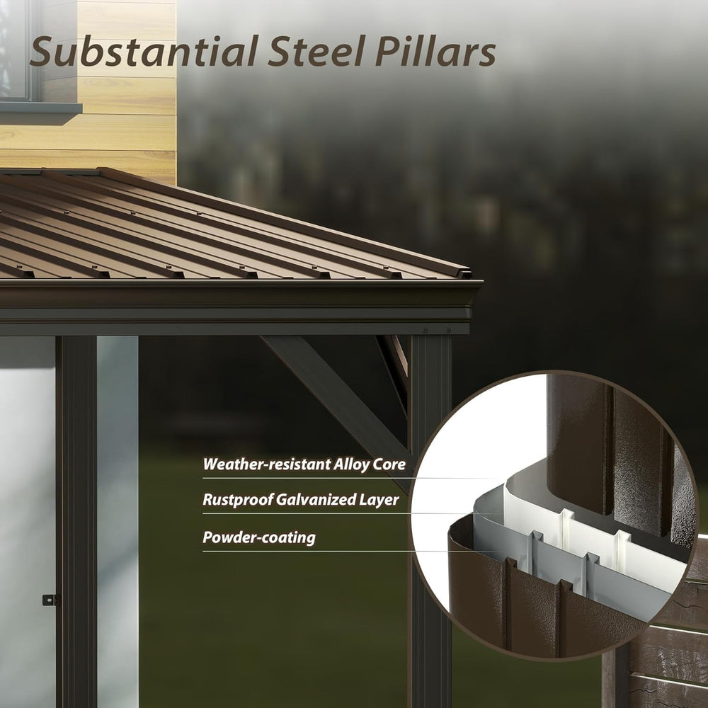 Domi 8' x 5' Lean to Hardtop Gazebo Wall Mounted Patio Gazebo Pergola