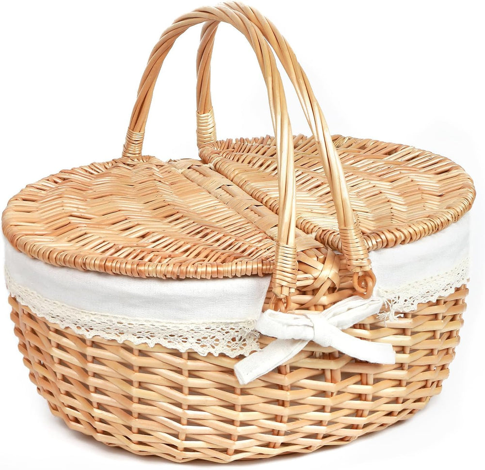 Hap Tim Wicker Picnic Basket for 2 with Lid - Unique Gifts Ideas for Couple, ...