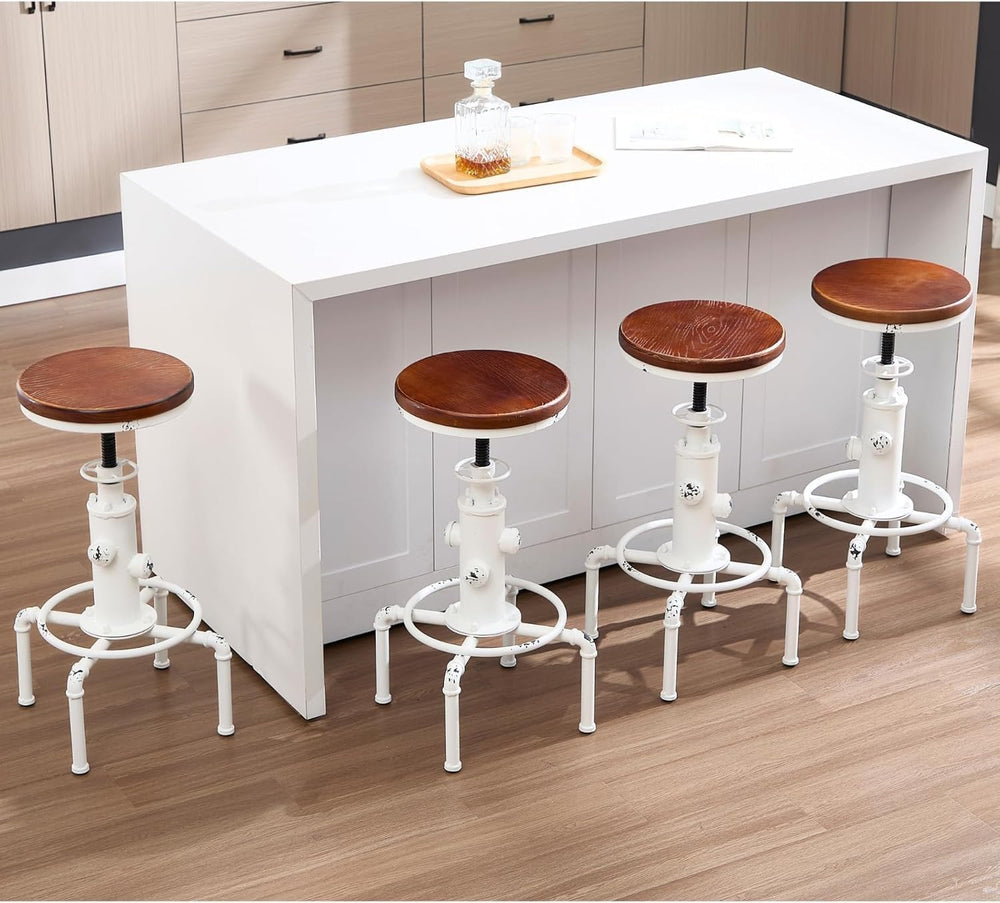 Topower Aged Antique Vintage Industrial Barstool Solid Wood Water Pipe Fire H...