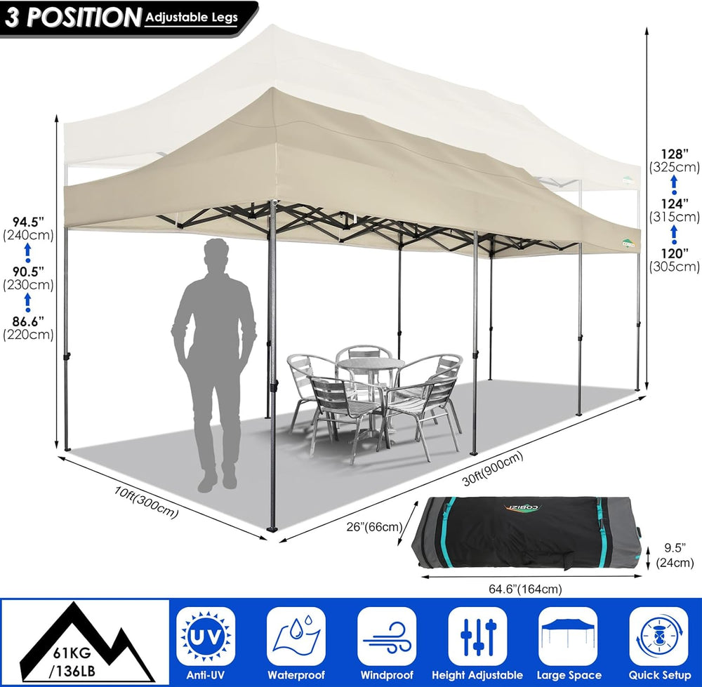 COBIZI 10x30 Heavy Duty Pop Up Canopy Tent with Sidewalls, Easy Up Canopy