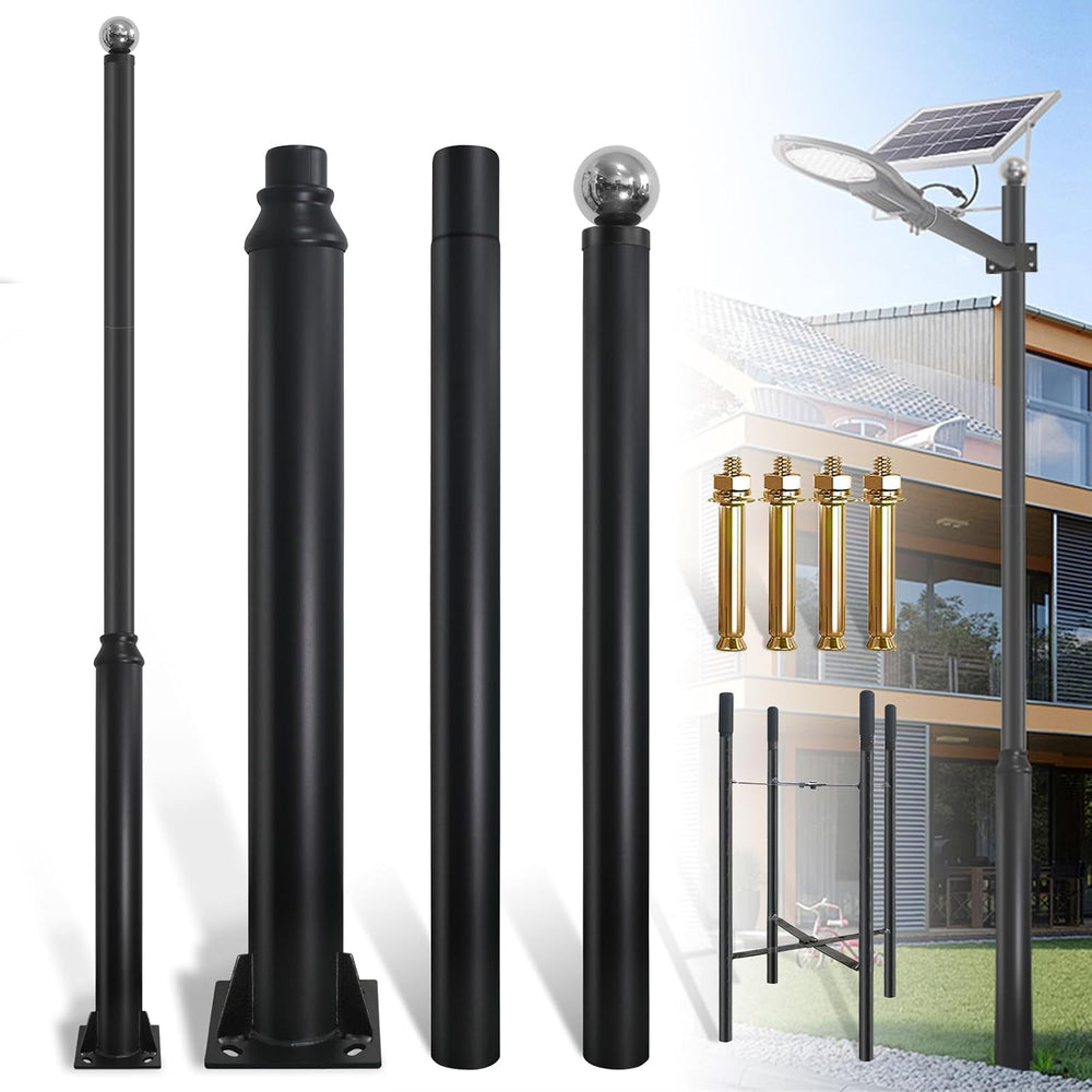 Street Light Pole 10ft Tall, Black Outdoor Galvanized Heavy-duty Metal Solar ...