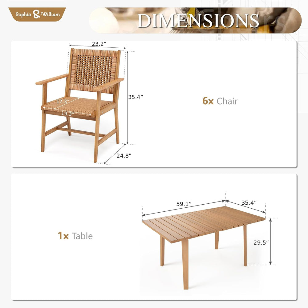 Sophia & William Patio Dining Set, Rattan, Wood Chairs
