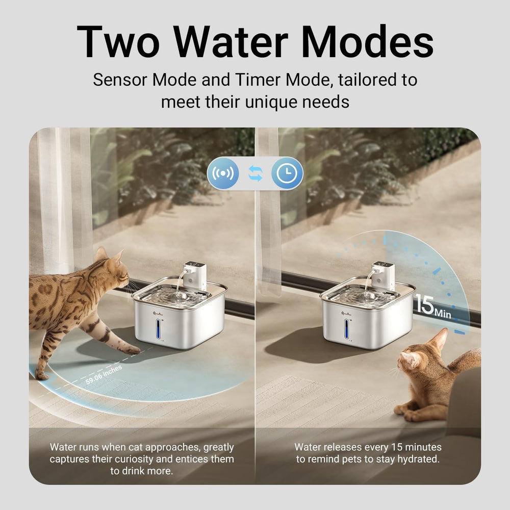 DownyPaws Cat Water Fountain Stainless Steel Wireless Automatic, White