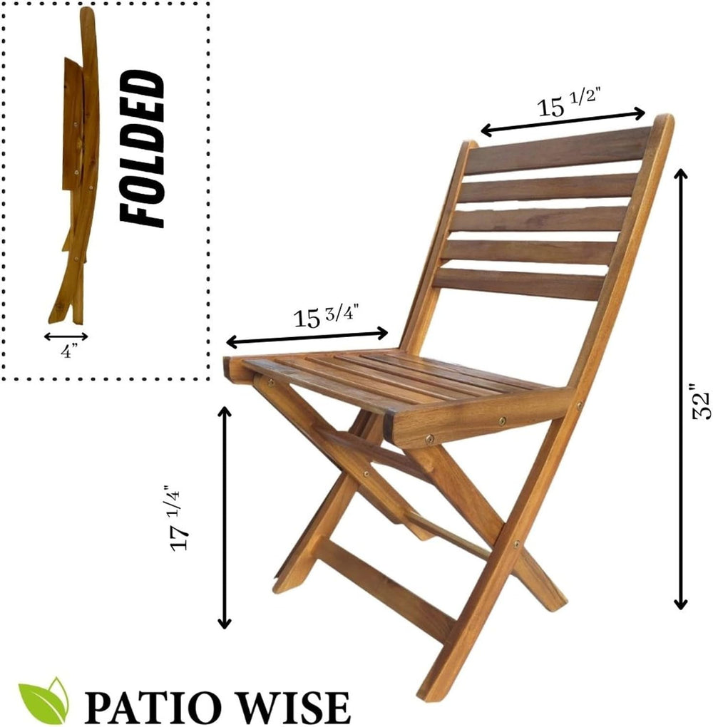 Patio Wise Folding Patio Chair Set of 2 – Foldable Acacia Wood Outdoor Chairs...