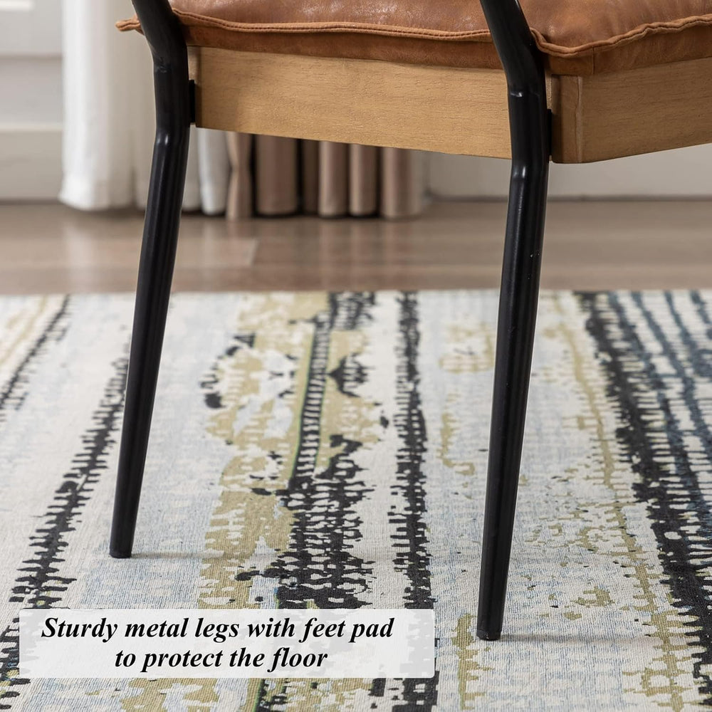 DUOMAY Modern PU Ottoman Bench with Arms & Metal Legs, Brown