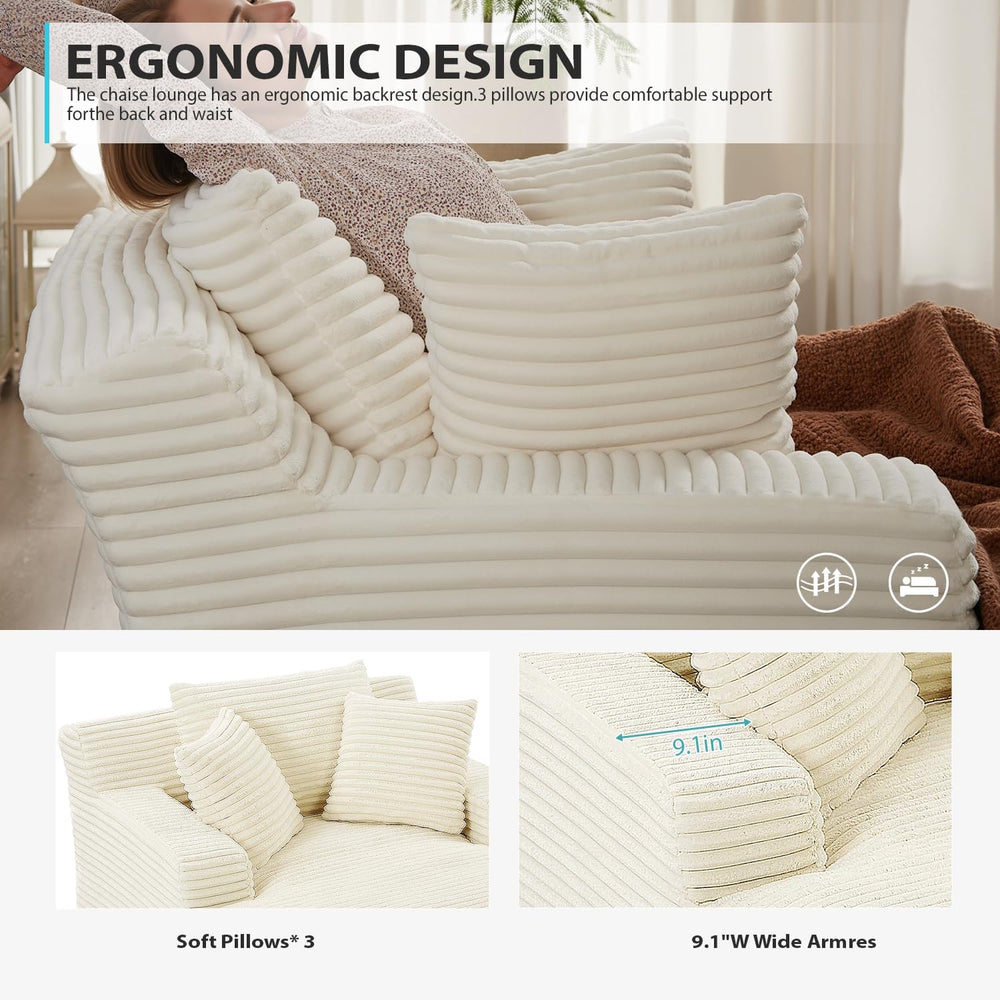 ivoros 50 Inch Chaise Lounge Chair Indoor, Oversized Corduroy Upholstered Bon...