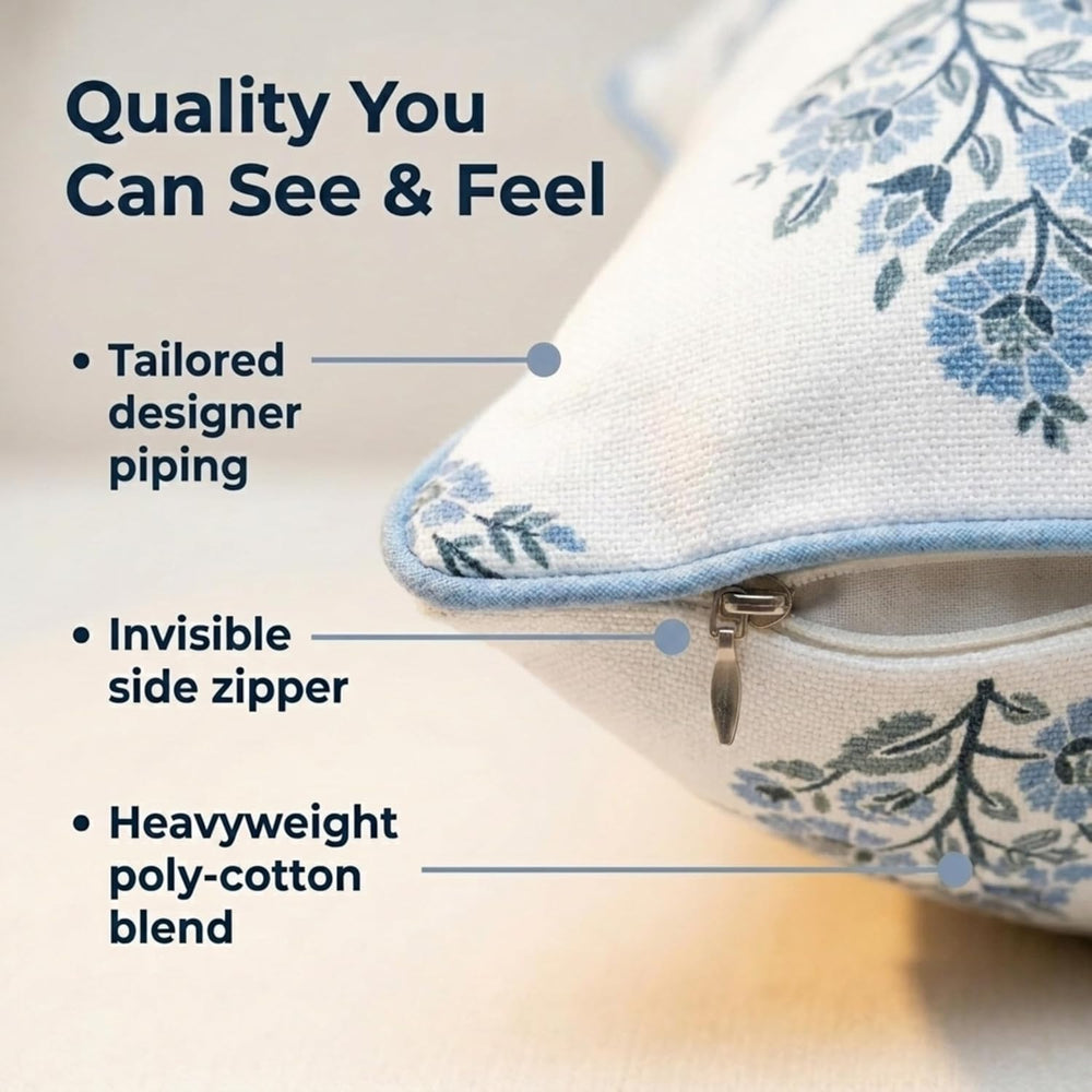 Jillien Harbor “The Camille” Floral Block Print Pillow Cover – Soft Blue and ...