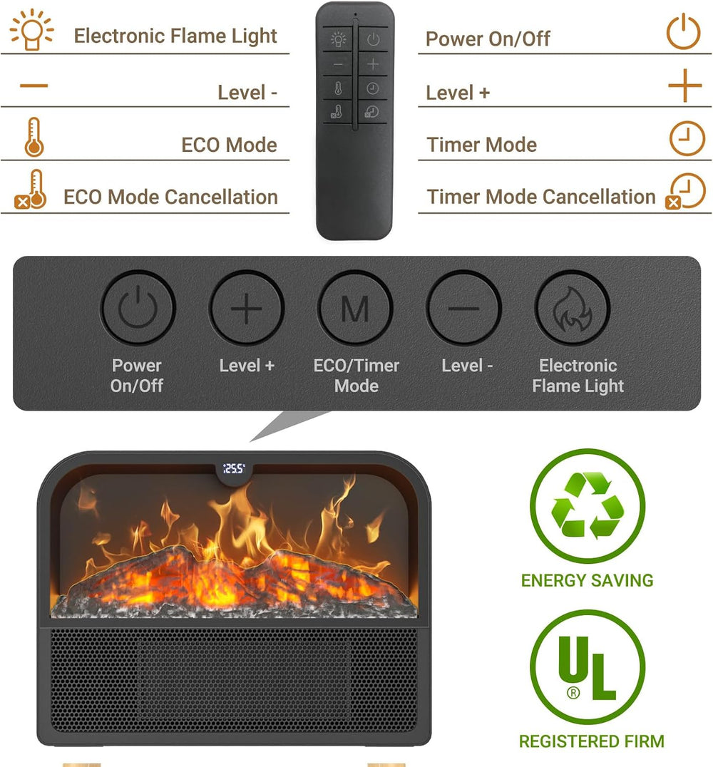 Electric Fireplace Heater, Ultra-Thin Electric Fireplace Stove with Realistic...