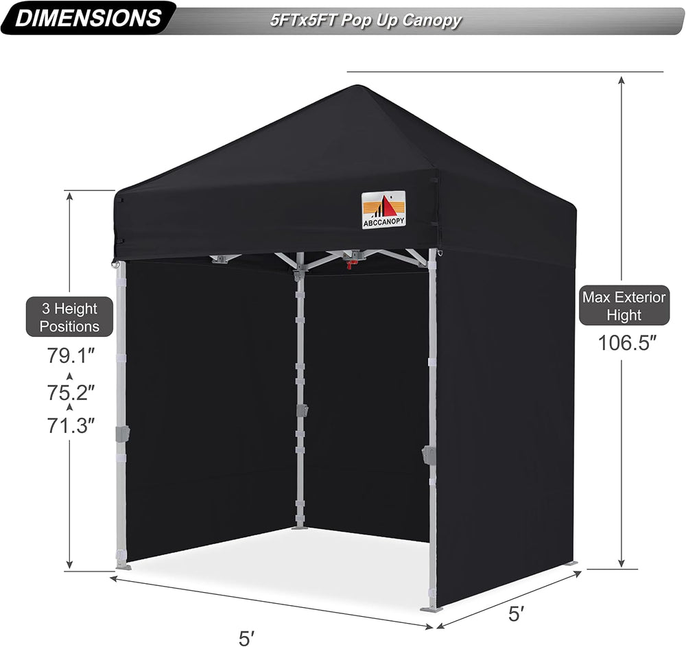 ABCCANOPY Commercial Pop Up Canopy Tent with Sidewalls 5X5,Black