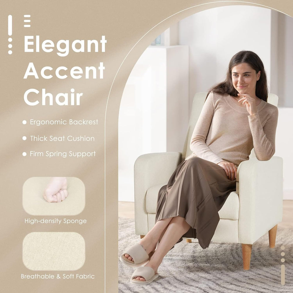COLAMY Mid-Century Modern Upholstered Accent Chair with Back Pillow & Sol...