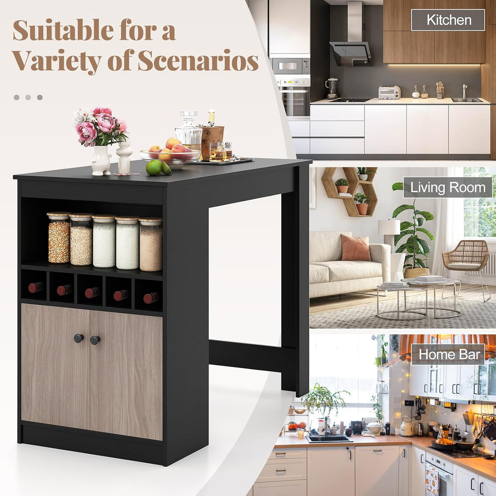 COSTWAY 48" Bar Table with Storage Cabinet & Wine Rack, Home Dining ...