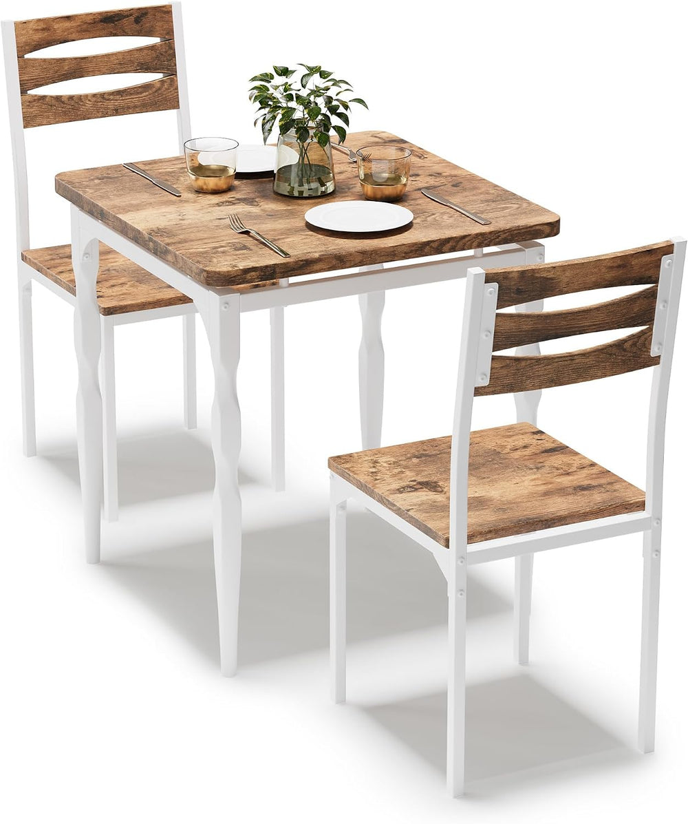 GarveeHome 3 Piece Dining Table Set, Kitchen Table Set for 2, White Brown