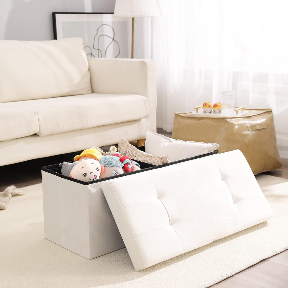 Storage Ottoman Bench Foldable Footrest Foot Stool, 30" Velvet Cream