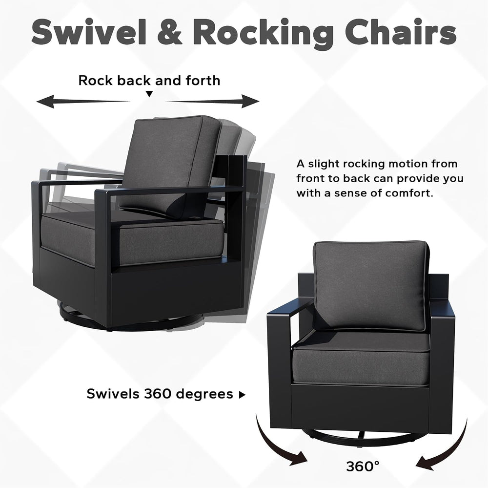 Aluminum Patio Swivel Chair - Outdoor Swivel Rocking Chair with 6" Thick...