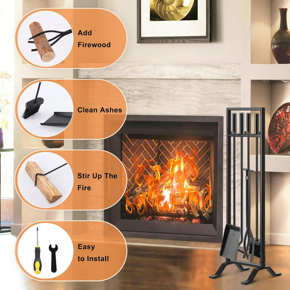 Gtongoko Premium 5 Pcs Wrought Iron Fireplace Tools Set for Outdoor/Indoor,Fi...