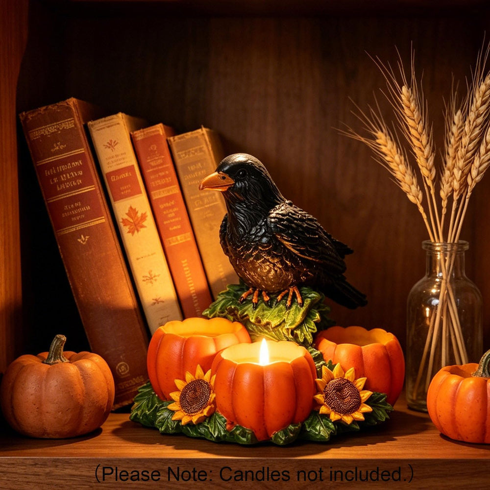 Halloween Raven Candle Holder with 3 Pumpkin Tealight Holders