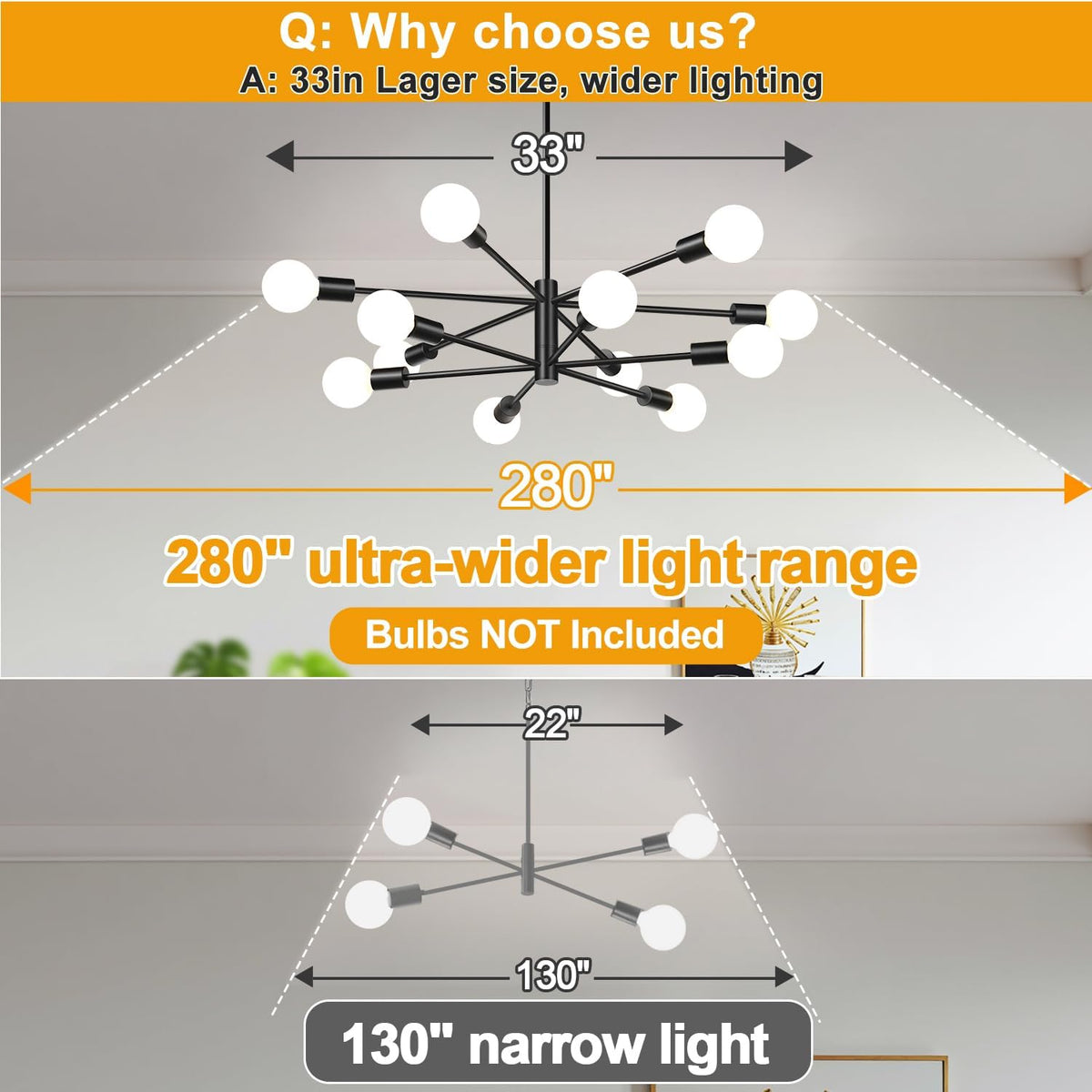 11"-52" height adjustable modern chandelier ceiling light fixture shown in use