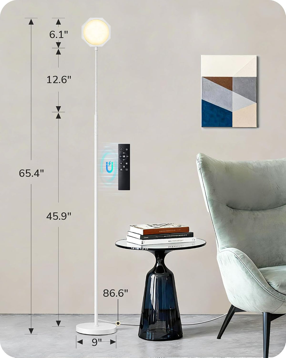 EDISHINE Gooseneck Floor Lamp 1300LM LED Floor Lamps for Living Room White