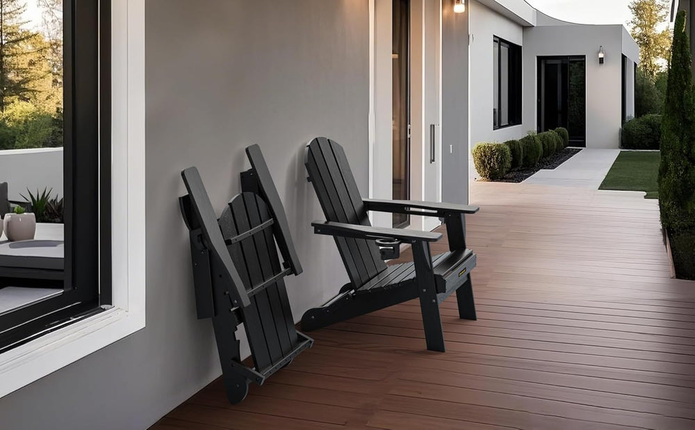 Folding Adirondack Chair Set of 4, Wooden Textured Plastic Adirondack Chairs ...