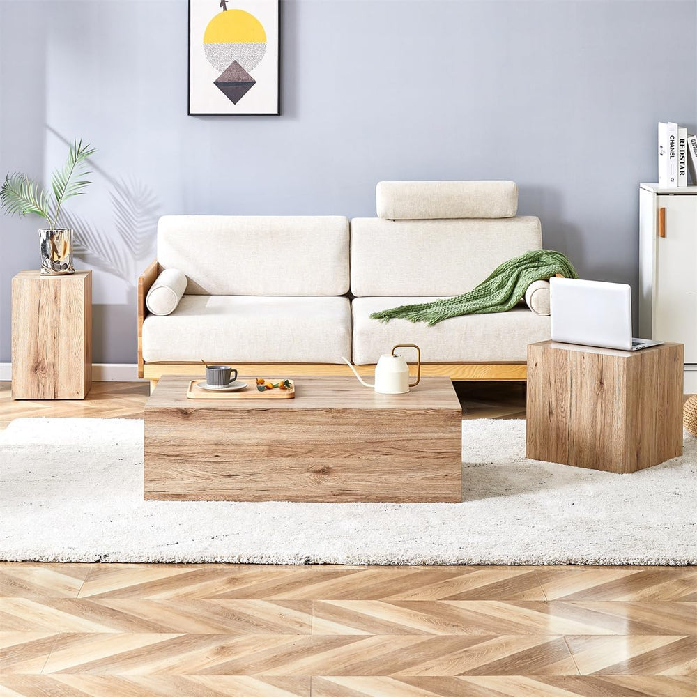 Modern Faux Marble Coffee Table Set for Living Room - Wooden Center Table Set...