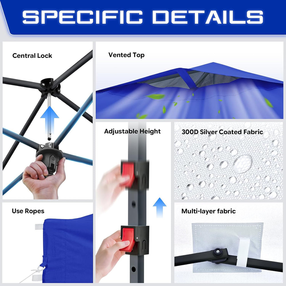 FANPAT 10x10 Pop Up Canopy Tent, Instant Portable Shelter, Blue 10x10
