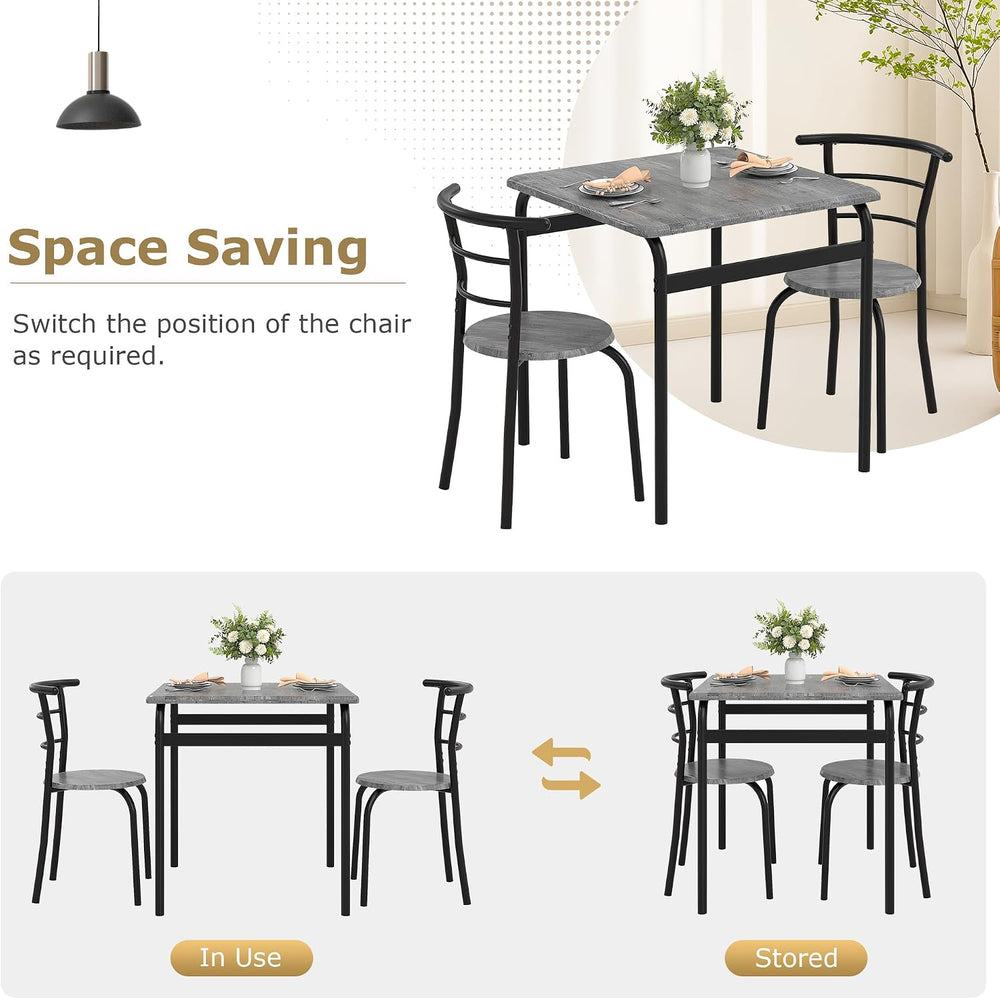VECELO 3-Piece Dining Table Set for Kitchen Breakfast Nook, Wood Grain Square...