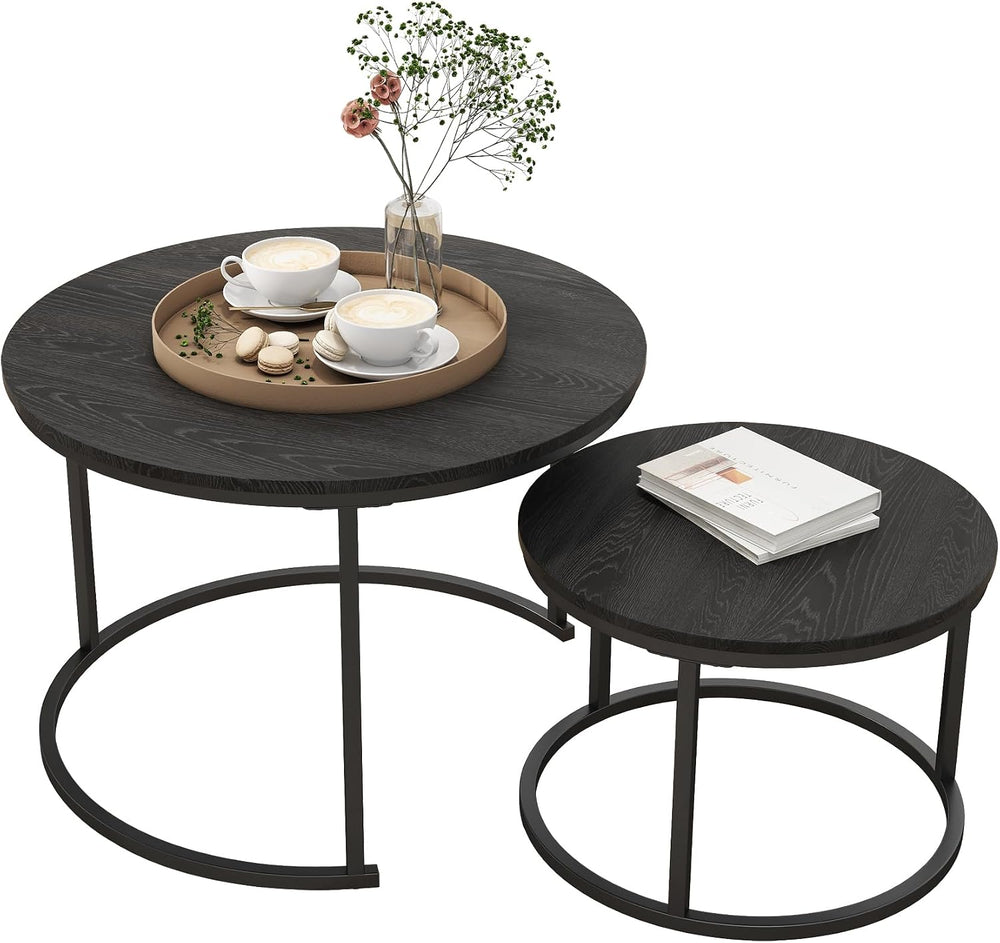 HOJINLINERO Round Nesting Coffee Table Set of 2,Small Black Coffee Table