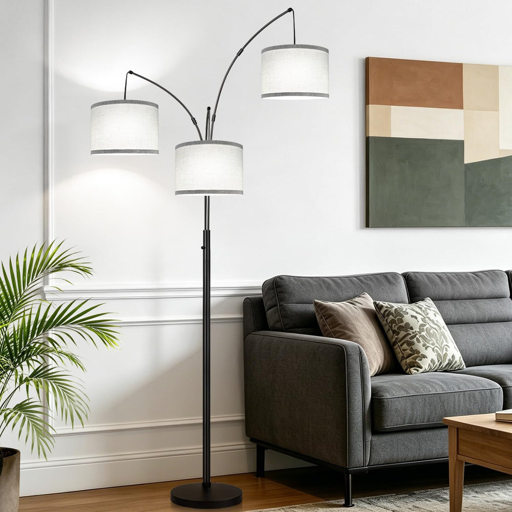 Dimmable Floor Lamp, 3 Lights Black Arc Floor Lamp, Modern Tall Standing Tree...