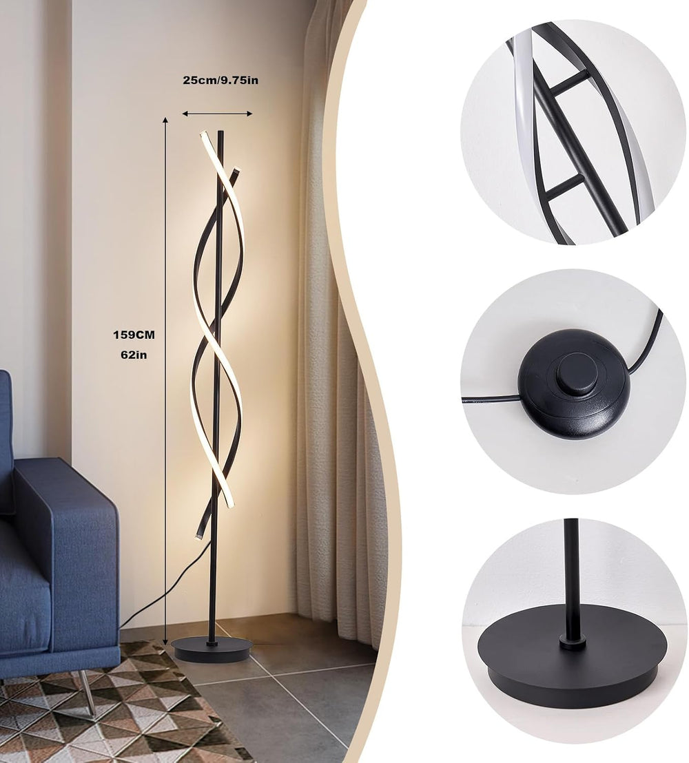 60" Black ModernSpiral Floor Lamp, 40W Dimmable LED Standing Light with ...